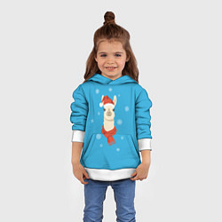 Толстовка-худи детская Милая лама в красной шляпе и шарфе, цвет: 3D-белый — фото 2