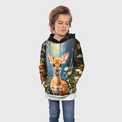 Толстовка-худи детская Олененок в волшебном лесу, цвет: 3D-белый — фото 2