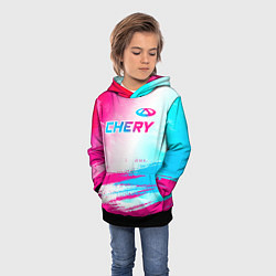 Толстовка-худи детская Chery neon gradient style: символ сверху, цвет: 3D-черный — фото 2