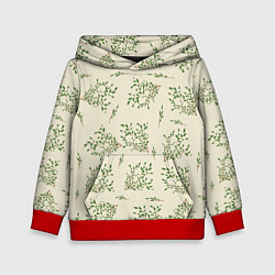 Толстовка-худи детская Веточки с зелеными листьями, цвет: 3D-красный