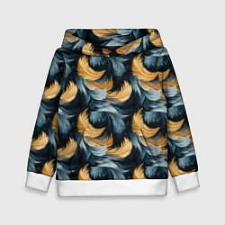 Толстовка-худи детская Перья желтые серые паттерн, цвет: 3D-белый