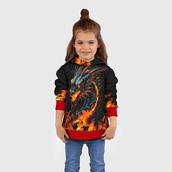 Толстовка-худи детская Свирепый огненный дракон 2024, цвет: 3D-красный — фото 2