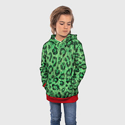 Толстовка-худи детская Зелёный леопард паттерн, цвет: 3D-красный — фото 2