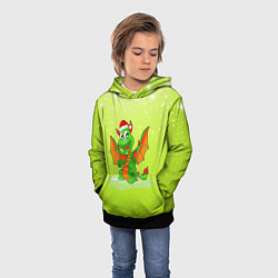 Толстовка-худи детская Зеленый дракошка, цвет: 3D-черный — фото 2