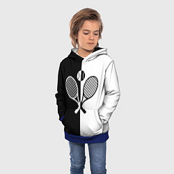 Толстовка-худи детская Теннис - чёрно белое, цвет: 3D-синий — фото 2
