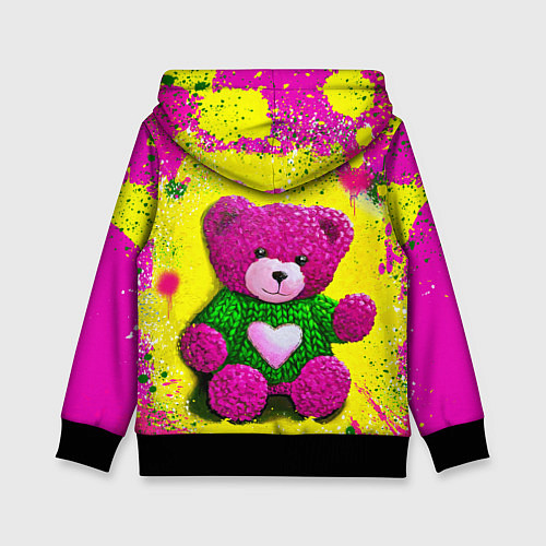 Детская толстовка Розовый мишка в вязаном свитере / 3D-Черный – фото 2