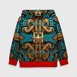 Толстовка-худи детская Орнамент в норвежском стиле, цвет: 3D-красный