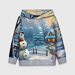 Толстовка-худи детская Новый год и снеговик, цвет: 3D-меланж