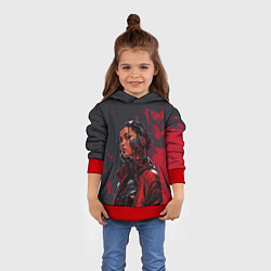 Толстовка-худи детская Смуглая девушка с косичками, цвет: 3D-красный — фото 2