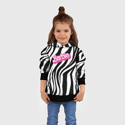 Толстовка-худи детская Ретро Барби - паттерн полосок зебры, цвет: 3D-черный — фото 2