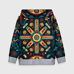 Толстовка-худи детская Симметричный орнамент в славянском стиле, цвет: 3D-меланж