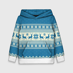 Толстовка-худи детская Sweater with deer on a blue background, цвет: 3D-белый