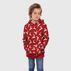 Толстовка-худи детская Красный паттерн с новогодними оленями, цвет: 3D-красный — фото 2