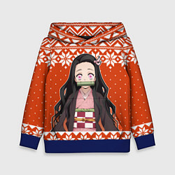 Толстовка-худи детская Незуко комадо свитер новогодний, цвет: 3D-синий