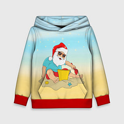 Толстовка-худи детская Дед Мороз на море, цвет: 3D-красный