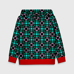 Толстовка-худи детская Зелено-сиреневый с черный клетчатый узор, цвет: 3D-красный
