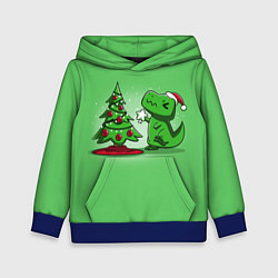 Толстовка-худи детская Новогодняя проблема тираннозавра рекса, цвет: 3D-синий