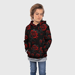 Толстовка-худи детская Красные розы цветы, цвет: 3D-меланж — фото 2
