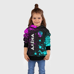 Толстовка-худи детская Алёна и неоновый герб России вертикально, цвет: 3D-черный — фото 2