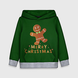 Толстовка-худи детская Пряничный человечек желает счастливого рождества, цвет: 3D-меланж