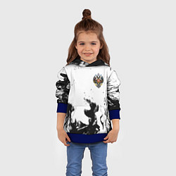 Толстовка-худи детская Герб РФ огненный стиль чернобелый, цвет: 3D-синий — фото 2