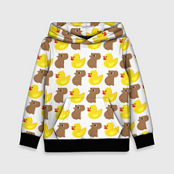 Толстовка-худи детская Капибара с желтой уткой, цвет: 3D-черный