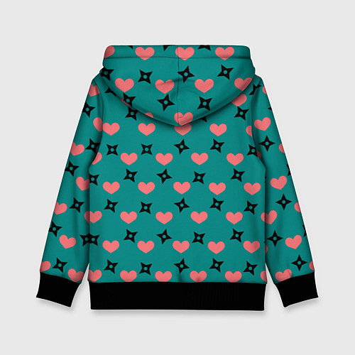 Детская толстовка Бирюза и розовый: сердца и сюрикены / 3D-Черный – фото 2