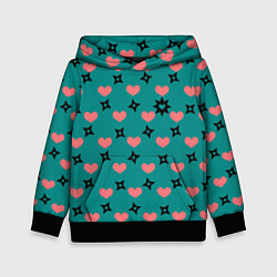 Детская толстовка Бирюза и розовый: сердца и сюрикены