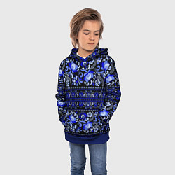 Толстовка-худи детская Новогодняя гжельская роспись цветами на чёрном фон, цвет: 3D-синий — фото 2
