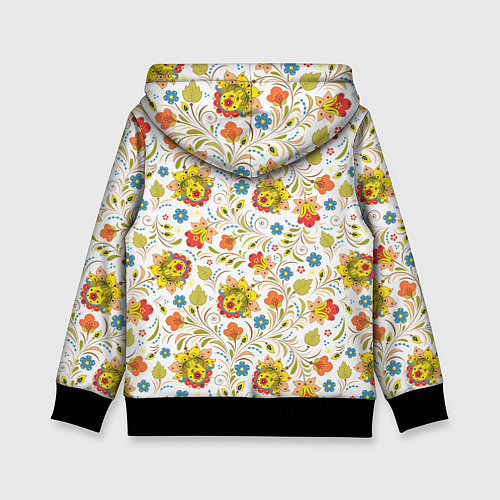 Детская толстовка Хохломская роспись разноцветные цветы на белом фон / 3D-Черный – фото 2
