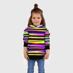 Толстовка-худи детская Цветные неоновые полосы, цвет: 3D-черный — фото 2