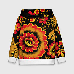 Детская толстовка Хохломская роспись красно-жёлтые цветы на чёрном ф