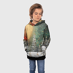 Толстовка-худи детская Большая луна и новогодний лес, цвет: 3D-черный — фото 2