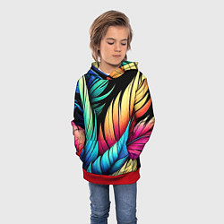 Толстовка-худи детская Color feathers - neon, цвет: 3D-красный — фото 2