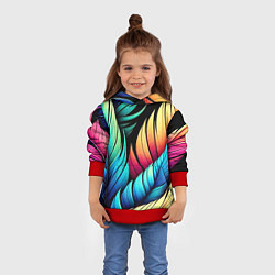Толстовка-худи детская Color feathers - neon, цвет: 3D-красный — фото 2
