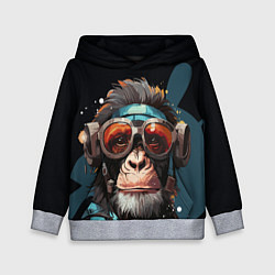 Толстовка-худи детская Крутая обезьяна в очках, цвет: 3D-меланж