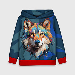 Толстовка-худи детская Очень красивый волк, цвет: 3D-красный