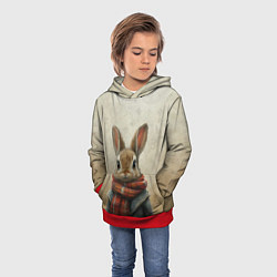Толстовка-худи детская Кролик в шарфе, цвет: 3D-красный — фото 2