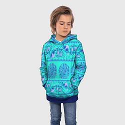 Толстовка-худи детская Гжель на бирюзовом фоне, цвет: 3D-синий — фото 2