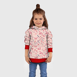 Толстовка-худи детская Розовый паттерн с цветами и котиками, цвет: 3D-красный — фото 2