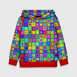 Толстовка-худи детская Узор из разноцветных квадратов, цвет: 3D-красный