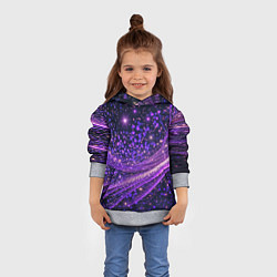 Толстовка-худи детская Фиолетовые сверкающие абстрактные волны, цвет: 3D-меланж — фото 2