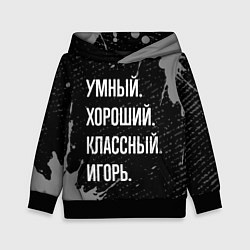 Толстовка-худи детская Умный хороший классный: Игорь, цвет: 3D-черный