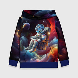 Толстовка-худи детская Космонавт далматинец в неоновой галактике, цвет: 3D-синий