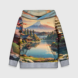 Толстовка-худи детская Спокойный рассвет над японским горизонтом, цвет: 3D-меланж