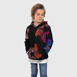 Толстовка-худи детская Чёрные звёзды и завихрения, цвет: 3D-белый — фото 2