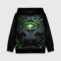 Детская толстовка Объемная абстрактная яркая зеленая фигура на черно