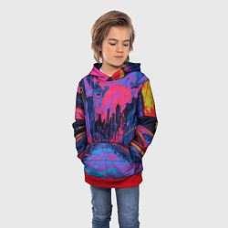 Толстовка-худи детская Город в психоделических цветах, цвет: 3D-красный — фото 2
