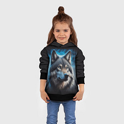 Толстовка-худи детская Красивый портрет волка, цвет: 3D-черный — фото 2