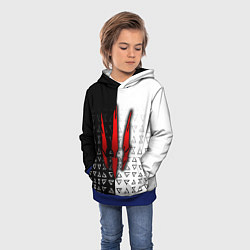 Толстовка-худи детская Ведьмак - красные следы от когтей, цвет: 3D-синий — фото 2